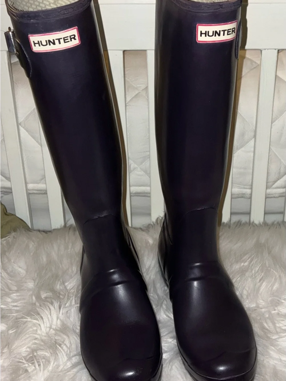 Original Hunter Tall Rubber Boots in Deep Purple Sz 8